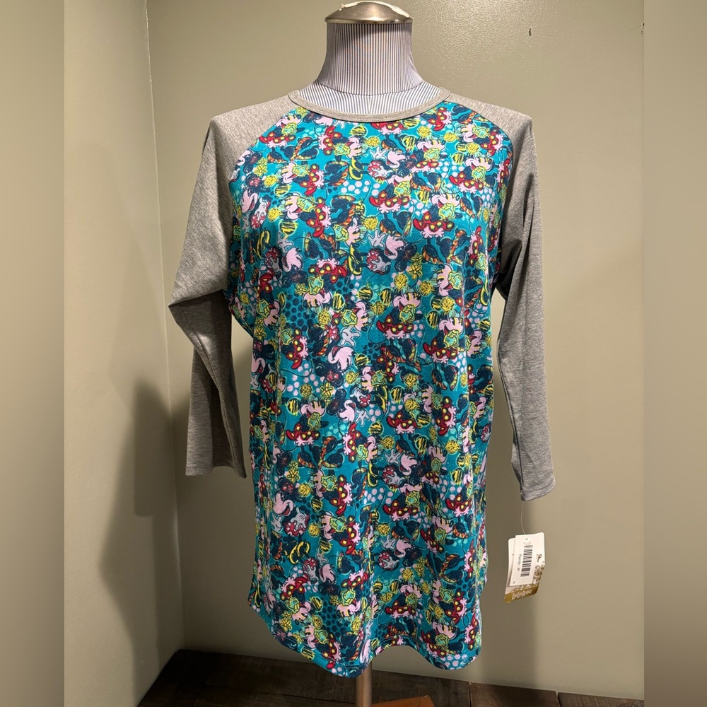 NWT LULA ROE Disney Minnie Mouse Jersey.  Gray  And Green.